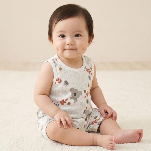 竹節棉無袖連身衣-可愛無尾熊 竹節棉連身衣,嬰兒包屁衣,100%純棉,MIT童裝,無袖連身衣,環保印染,寶寶衣服,夏日童裝,台灣製童裝