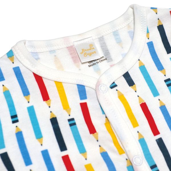 純棉排扣式長袖連身衣-彩色鉛筆 秋冬寶寶衣,寶寶保暖衣,嬰兒長袖連身衣,有機棉寶寶衣,新生兒厚棉服,嬰兒外出服,秋冬嬰兒服飾,台灣製嬰兒衣,保暖和尚服