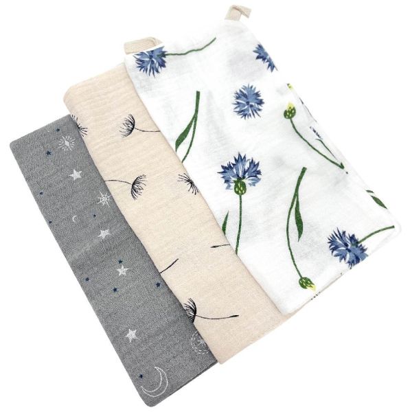 有機棉四層紗手帕(三入組)-花朵 有機棉,手帕,拍嗝巾,小方巾,四層紗