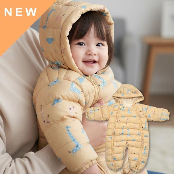 嬰兒羽絨棉連身衣-長頸鹿 嬰兒連身衣,保暖連身衣,嬰兒羽絨棉,長頸鹿童裝,冬季嬰兒服飾,無毒童裝,防風包屁衣,連帽連身衣,寶寶冬裝