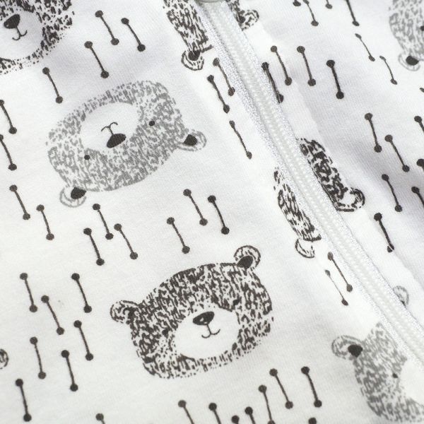 有機棉雙拉鍊長袖連身衣-大頭熊 秋冬寶寶衣,寶寶保暖衣,嬰兒長袖連身衣,有機棉寶寶衣,新生兒厚棉服,嬰兒外出服,秋冬嬰兒服飾,台灣製嬰兒衣,保暖和尚服