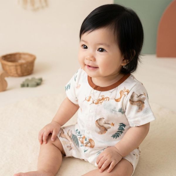 竹節棉短袖連身衣-奇幻動物 竹節棉連身衣,嬰兒短袖包屁衣,100%純棉,MIT童裝,奇幻動物,短袖連身衣,環保印染,寶寶衣服,夏日童裝,台灣製童裝