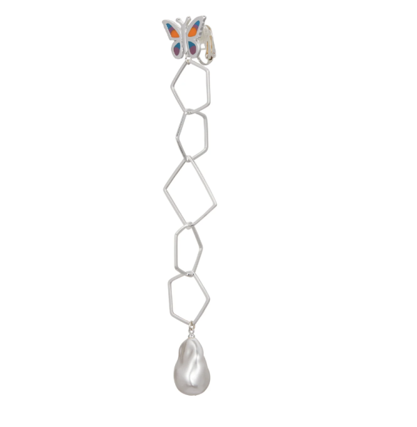 彩銀蝴蝶線框珍珠耳環 Butterfly Meteor Pierce 日本設計師,日本製,設計項鍊,潮流飾品,選品,設計搭配,設計服裝,潮流服飾,潮流搭配,搭配教學,潮流穿搭,時尚搭配,手錶,潮流品牌,精選商品,優質商品,黃銅,蝴蝶,鍍銀,18k金,珍珠,星星,貝殼