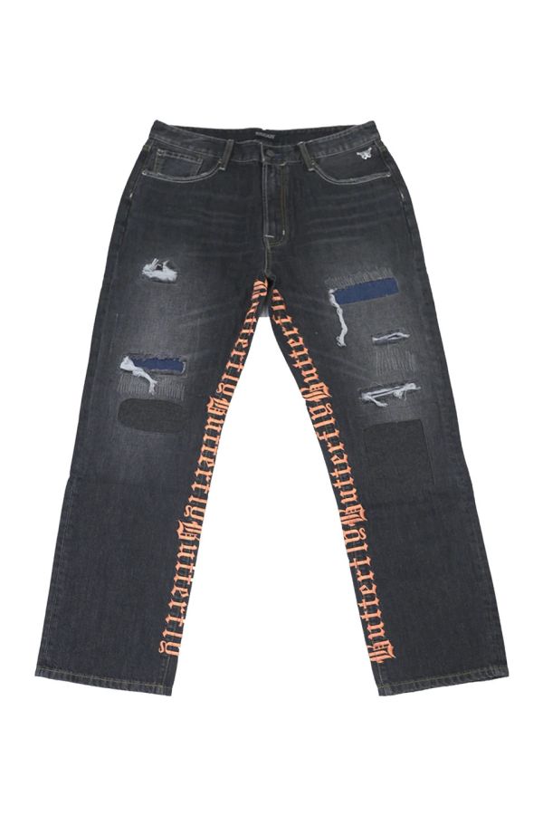 STUGAZI MESSAGE DENIM BLACK黑色刺繡割破丹寧長褲 黑色刺繡割破丹寧長褲,設計師,日本製,設計項鍊,潮流飾品,選品,設計搭配,設計服裝,潮流服飾,潮流搭配,搭配教學,潮流穿搭,時尚搭配,手錶,潮流品牌,精選商品,優質商品,黃銅,鍍銀,珍珠,蝴蝶,貝殼,頸鍊