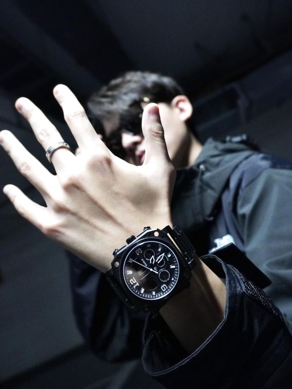 Digital Analog Dual Time Men's Watch 數位類比雙時男士手錶 - 黑金屬錶帶 