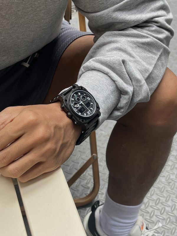 Digital Analog Dual Time Men's Watch 數位類比雙時男士手錶 - 黑金屬錶帶 
