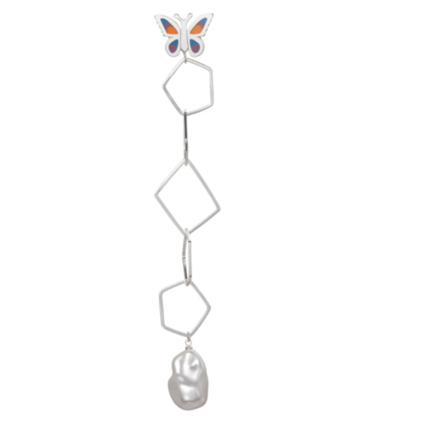彩銀蝴蝶線框珍珠耳環 Butterfly Meteor Pierce 日本設計師,日本製,設計項鍊,潮流飾品,選品,設計搭配,設計服裝,潮流服飾,潮流搭配,搭配教學,潮流穿搭,時尚搭配,手錶,潮流品牌,精選商品,優質商品,黃銅,蝴蝶,鍍銀,18k金,珍珠,星星,貝殼