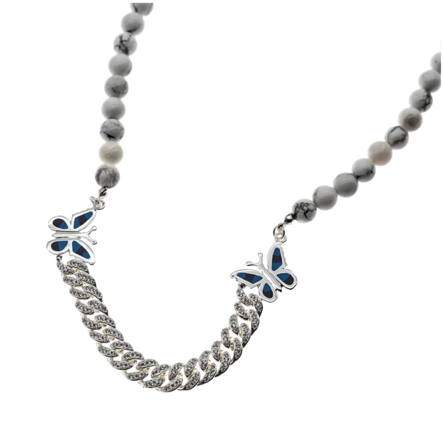微笑銀鑽蝴蝶項鍊 White turquoise silver butterfly 日本設計師,日本製,設計項鍊,潮流飾品,選品,設計搭配,設計服裝,潮流服飾,潮流搭配,搭配教學,潮流穿搭,時尚搭配,手錶,潮流品牌,精選商品,優質商品,綠松石,鋯石,鍍銀,黃酮,蝴蝶