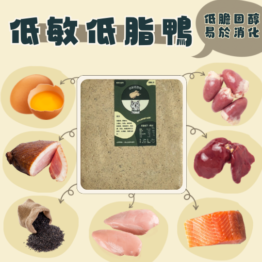 貓咪寵物鮮食-低敏低脂鴨 貓咪鮮食, 低敏, 低脂, 鴨肉, 健康貓食, 寵物營養, 魚肉, 高含肉量, 鳥肉, 台灣產