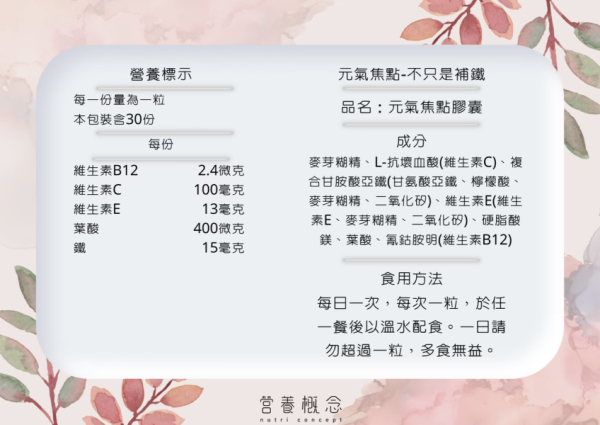 [贈]元氣焦點 – 鐵+葉酸+C+E+B12(升級版) 