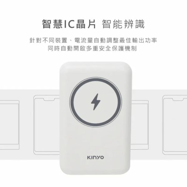 【KINYO】10000mAh 磁吸無線行動電源 (KPB-2304) 10000mAh行動電,kinyo行動電源,行動電源,KPB-2304,KPB2304,KINYO,台灣商檢安規認證,BSMI,隨手充,行充,充電,Type-C,掛繩,為3台裝置,隨插即充,PD/QC,5W無線閃充,蘋果MagSafe,KPB2304GY,KPB2304Y