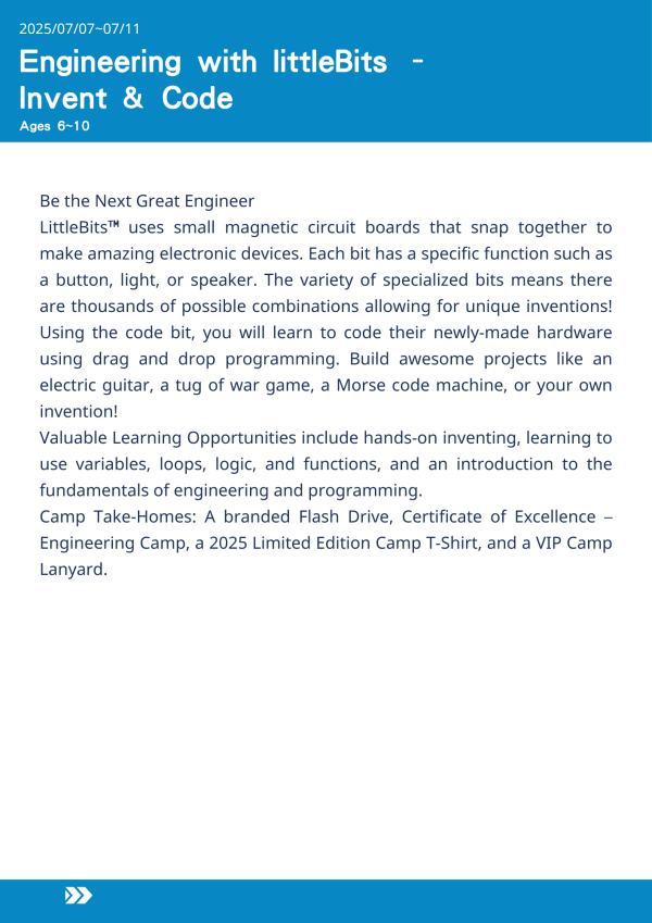 LittleBits工程發明與編程  Engineering with littleBits - Invent & Code-2025-UCLA Summer Camp LittleBits 工程營, 美國遊學課程, 在 UCLA 上課, 小學生工程課程, 程式設計夏令營, 發明與編程營, 美國兒童科技營隊, 拔河遊戲設計, 摩斯電碼機課程, 美國暑期營隊 2025, STEM 發明課程, 邏輯編程課程, 美國遊學推薦, 工程教育營, 創造力與邏輯力培養