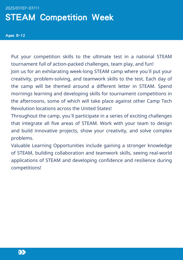 STEAM競賽週  STEAM Competition Week-2025-UCLA Summer Camp STEAM 錦標賽夏令營, 美國遊學課程, 在 UCLA 上課, 小學生 STEAM 營隊, STEAM 創意挑戰營, 跨領域學習營, 全國競賽營, 問題解決訓練營, 美國兒童夏令營, 團隊合作課程, 科學藝術技術營, STEAM 應用學習, 美國遊學推薦, 競技型學習營, 2025 STEAM 營隊
