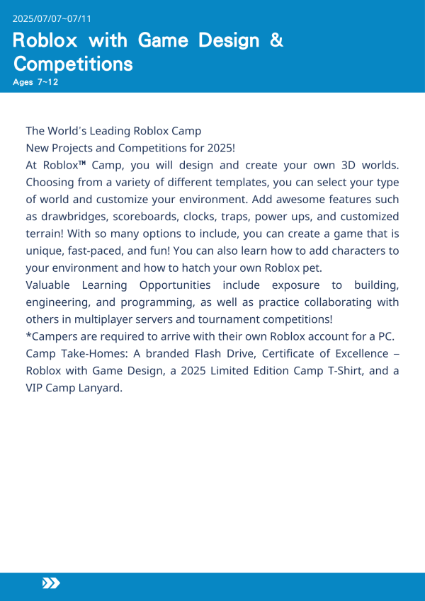 Roblox遊戲設計與比賽  Roblox with Game Design & Competitions-2025-UCLA Summer Camp Roblox 夏令營, 美國遊學課程, Roblox 編程課程, 小學生遊戲設計, Roblox 營隊 2025, 美國青少年營隊, Roblox 遊戲開發課程, 多人線上合作課程, Roblox 3D 建構課程, 暑假夏令營推薦, Roblox 美國營隊, 程式設計夏令營, 遊戲設計課程, 親子美國遊學