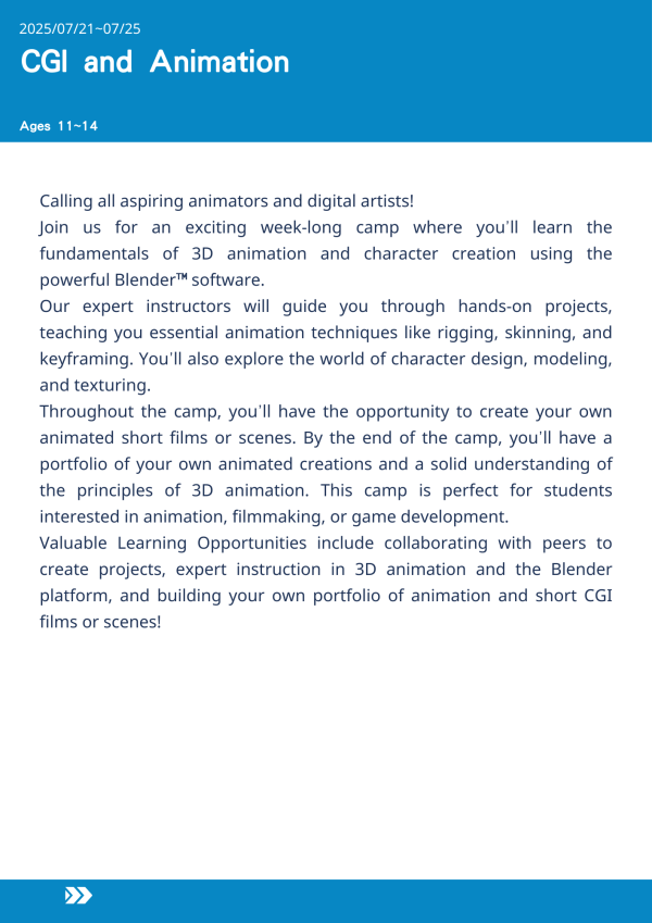 CGI與動畫  CGI and Animation-2025-UCLA Summer Camp 美國遊學,UCLA夏令營,3D動畫營,Blender教學,角色建模課程,動畫短片製作,兒童遊學,名校遊學,遊戲美術,動畫設計營,夏令營推薦,洛杉磯遊學