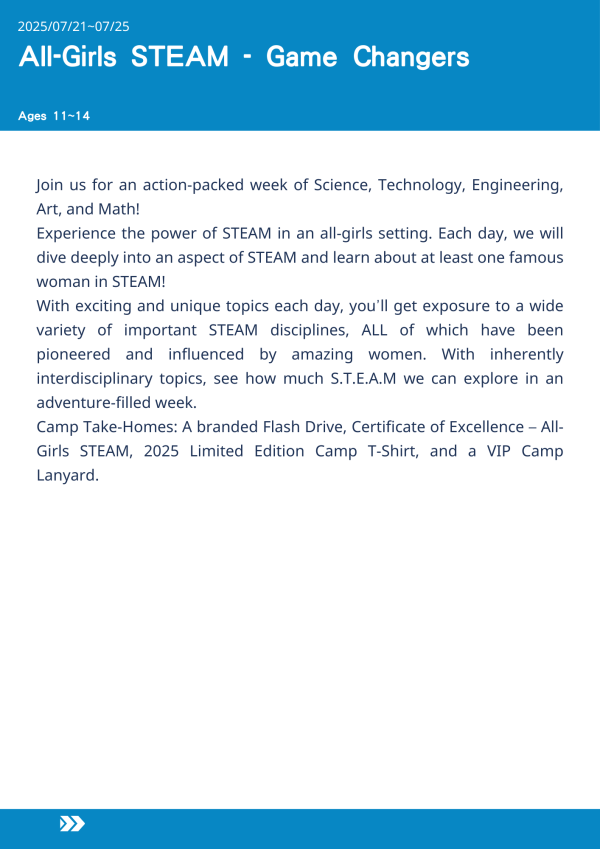 全女生STEAM營隊－遊戲變革者  All-Girls STEAM - Game Changers-2025-UCLA Summer Camp 美國遊學,UCLA夏令營,STEAM營隊,全女生營隊,跨領域學習,兒童遊學,名校遊學,女性科學家,STEAM教育,夏令營推薦,科技藝術營,洛杉磯遊學