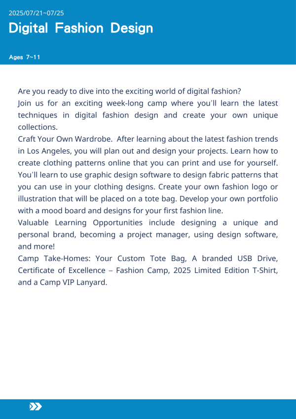 數位時尚設計  Digital Fashion Design-2025-UCLA Summer Camp 美國遊學,UCLA夏令營,數位時尚營,服裝設計課程,圖樣設計,兒童遊學,名校遊學,創意營隊,品牌設計,設計作品集,夏令營推薦,洛杉磯遊學