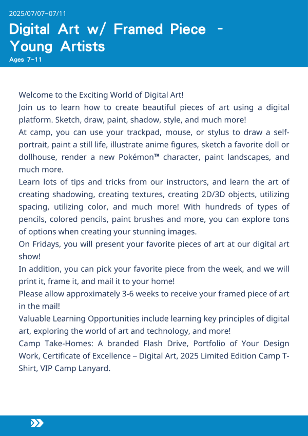 數位藝術創作（含裝框作品）－年輕藝術家  Digital Art w/ Framed Piece - Young Artists-2025-UCLA Summer Camp 數位藝術夏令營, 美國遊學課程, 在 UCLA 上課, 小學生數位畫畫營, 動漫插畫課程, 美國兒童藝術營, 畫筆技巧教學, 數位插畫設計營, 色彩搭配學習, 數位藝術與科技, 陰影與紋理教學, 畫畫營推薦, 2025 藝術營隊, 美術夏令營推薦, 美國遊學藝術課程
