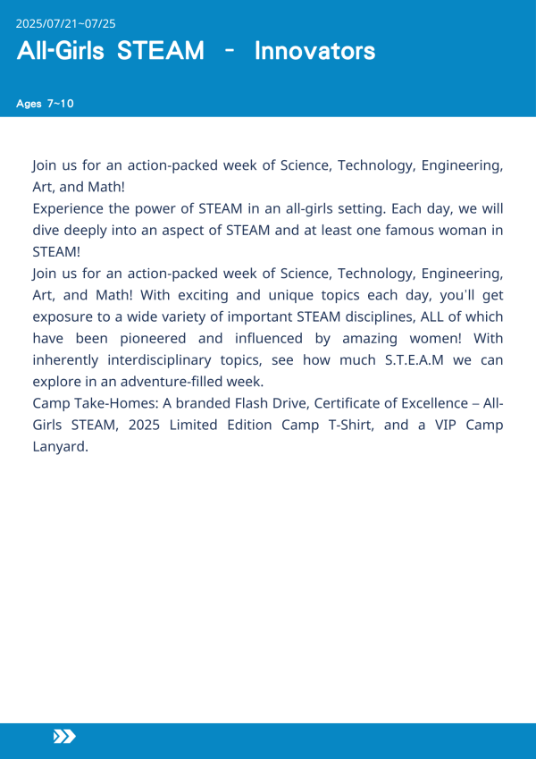 全女生STEAM：創新者營隊  All-Girls STEAM-Innovators-2025-UCLA Summer Camp STEAM 女生夏令營, 美國遊學課程, 在 UCLA 上課, 女孩科學營, 科技藝術營隊, 女孩 STEM 課程, STEAM 跨領域營, 美國兒童夏令營, 小學生美國遊學, 科技與創意營隊, 女力啟發課程, STEAM 女力榜樣, 全女生科學營, 美國暑期課程推薦, 2025 女生營隊