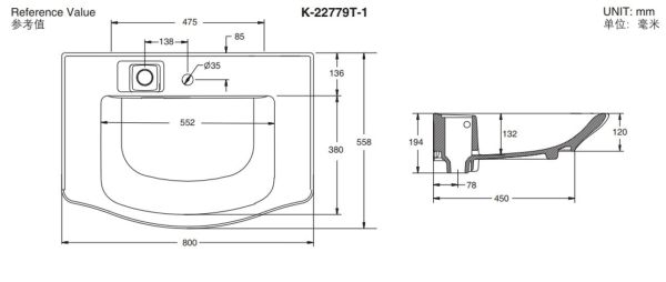 Kohler-FamilyCare1.0 浴室櫃右開放(白),800mm 