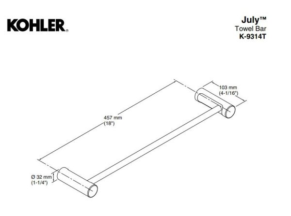 Kohler-July 45cm 毛巾桿 (黑) 
