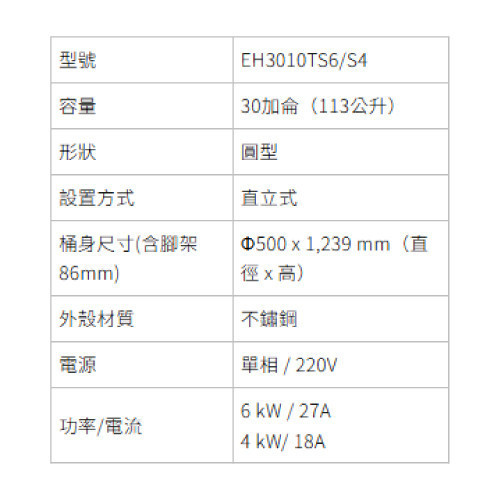 SAKURA櫻花 儲熱式熱水器系列-EH-3010TS6/S4 直立儲熱式30加侖電熱水器 SAKURA,櫻花,儲熱式熱水器系列,EH-3010TS6,EH-3010TS4,直立儲熱式30加侖電熱水器