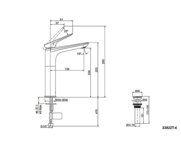 KOHLER科勒 Fluence系列-K-33822T-4-BL單槍加高面盆龍頭 (黑) KOHLER,科勒,Fluence系列,K-33822T-4-BL,單槍加高面盆龍頭(黑)