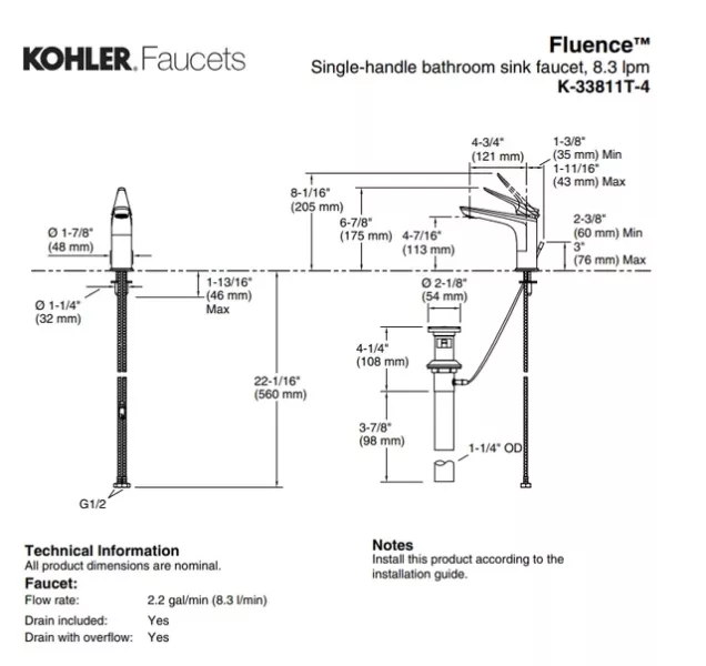 Kohler-Fluence 單槍臉盆龍頭 (羅曼銀) 