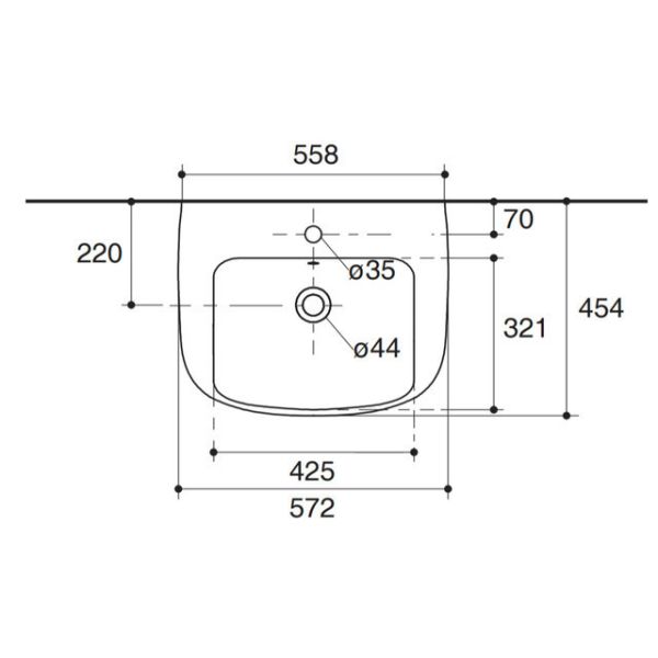 Kohler-Reach 單孔長瓷腳掛牆臉盆組(龍頭另購),572*454mm 
