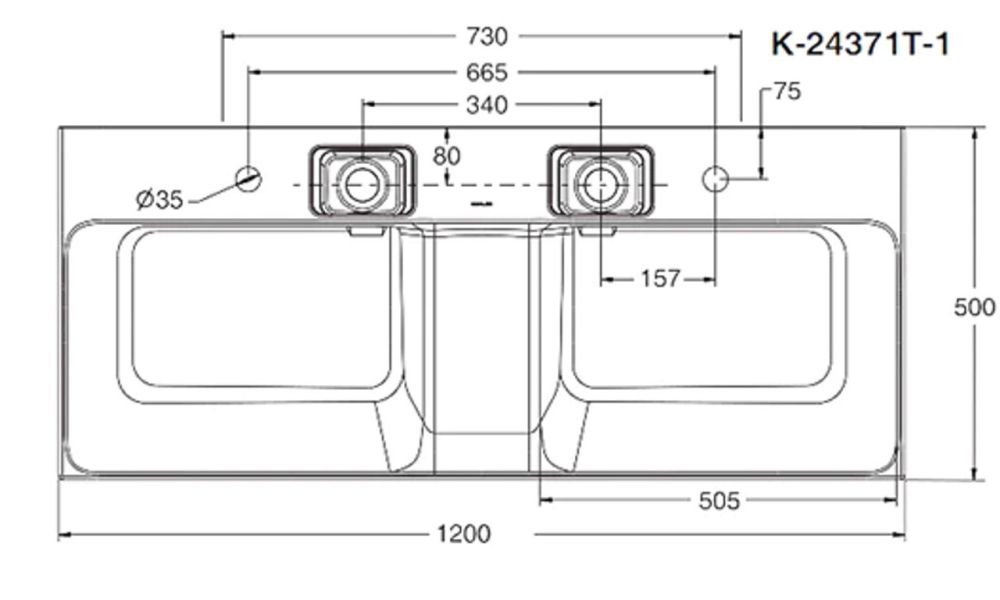 KOHLER-MaxiSpace2.0 雙臉盆雙孔一體成型檯面盆(白)1200mm 