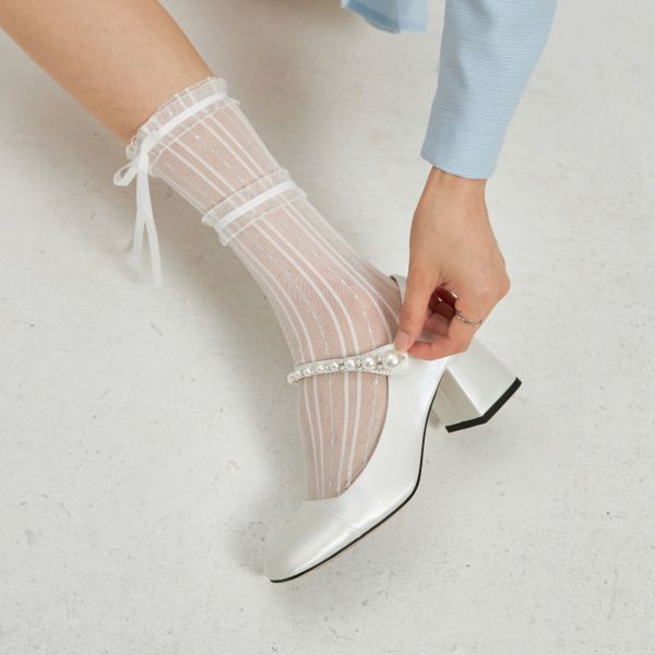 學院風打底-珍珠鏈瑪莉珍鞋-光澤白 小白鞋,餅乾鞋,厚底鞋,休閒鞋,鬆餅鞋,真皮鞋,送客神器,情侶鞋,球鞋,厚底球鞋,樂福鞋,瑪莉珍鞋