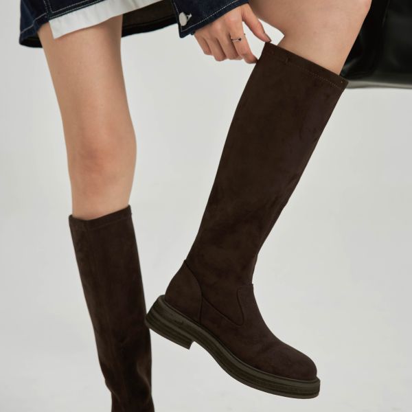 自帶直腿濾鏡-薄底彈力長筒靴-咖啡色 小白鞋,餅乾鞋,厚底鞋,休閒鞋,鬆餅鞋,真皮鞋,送客神器,情侶鞋,球鞋,厚底球鞋,樂福鞋,瑪莉珍鞋,高跟鞋,女鞋,勃肯鞋,短靴,切爾西靴,踝靴,靴子,中筒靴,長靴,尖頭靴