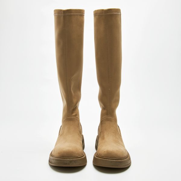 自帶直腿濾鏡-薄底彈力長筒靴-卡其色 小白鞋,餅乾鞋,厚底鞋,休閒鞋,鬆餅鞋,真皮鞋,送客神器,情侶鞋,球鞋,厚底球鞋,樂福鞋,瑪莉珍鞋,高跟鞋,女鞋,勃肯鞋,短靴,切爾西靴,踝靴,靴子,中筒靴,長靴,尖頭靴