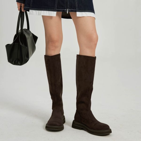 自帶直腿濾鏡-薄底彈力長筒靴-咖啡色 小白鞋,餅乾鞋,厚底鞋,休閒鞋,鬆餅鞋,真皮鞋,送客神器,情侶鞋,球鞋,厚底球鞋,樂福鞋,瑪莉珍鞋,高跟鞋,女鞋,勃肯鞋,短靴,切爾西靴,踝靴,靴子,中筒靴,長靴,尖頭靴