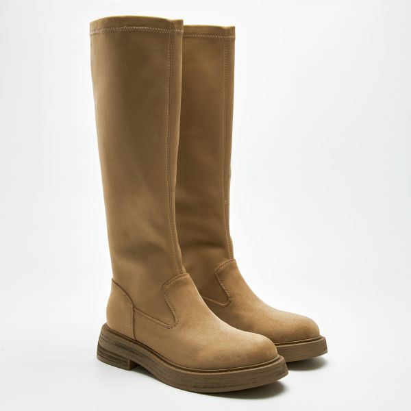 自帶直腿濾鏡-薄底彈力長筒靴-卡其色 小白鞋,餅乾鞋,厚底鞋,休閒鞋,鬆餅鞋,真皮鞋,送客神器,情侶鞋,球鞋,厚底球鞋,樂福鞋,瑪莉珍鞋,高跟鞋,女鞋,勃肯鞋,短靴,切爾西靴,踝靴,靴子,中筒靴,長靴,尖頭靴