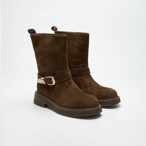 瀟灑一回-麂皮帶扣中筒靴-咖啡色 小白鞋,餅乾鞋,厚底鞋,休閒鞋,鬆餅鞋,真皮鞋,送客神器,情侶鞋,球鞋,厚底球鞋,樂福鞋,瑪莉珍鞋,高跟鞋,女鞋,勃肯鞋,短靴,切爾西靴,踝靴,靴子,中筒靴,長靴