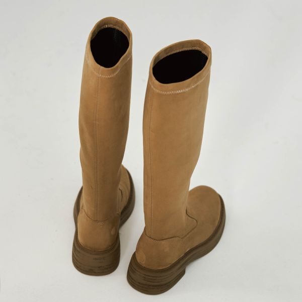 自帶直腿濾鏡-薄底彈力長筒靴-卡其色 小白鞋,餅乾鞋,厚底鞋,休閒鞋,鬆餅鞋,真皮鞋,送客神器,情侶鞋,球鞋,厚底球鞋,樂福鞋,瑪莉珍鞋,高跟鞋,女鞋,勃肯鞋,短靴,切爾西靴,踝靴,靴子,中筒靴,長靴,尖頭靴