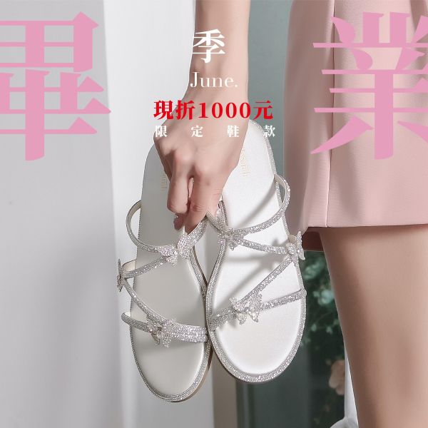 蝴蝶翩翩水晶拖鞋-銀白 小白鞋,餅乾鞋,厚底鞋,休閒鞋,鬆餅鞋,真皮鞋,送客神器,情侶鞋,球鞋,厚底球鞋,樂福鞋,瑪莉珍鞋,婚鞋,涼鞋