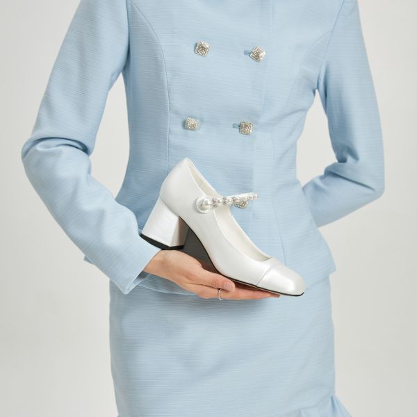 學院風打底-珍珠鏈瑪莉珍鞋-光澤白 小白鞋,餅乾鞋,厚底鞋,休閒鞋,鬆餅鞋,真皮鞋,送客神器,情侶鞋,球鞋,厚底球鞋,樂福鞋,瑪莉珍鞋