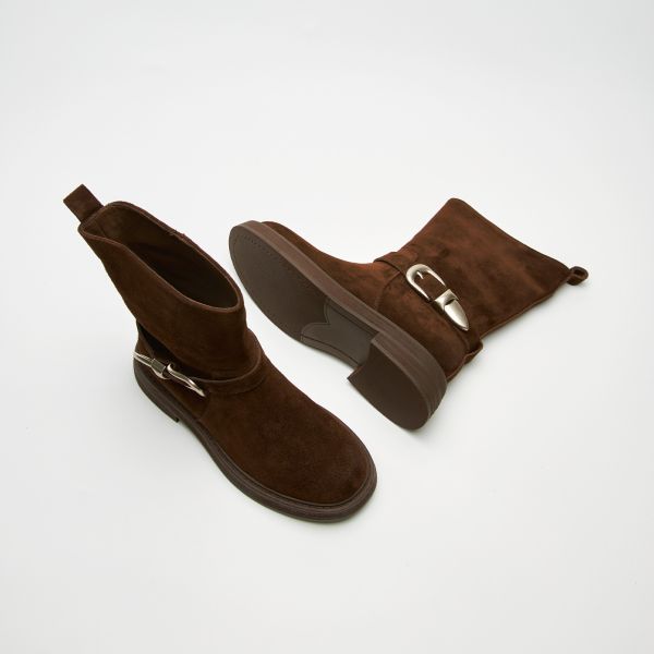 瀟灑一回-麂皮帶扣中筒靴-咖啡色 小白鞋,餅乾鞋,厚底鞋,休閒鞋,鬆餅鞋,真皮鞋,送客神器,情侶鞋,球鞋,厚底球鞋,樂福鞋,瑪莉珍鞋,高跟鞋,女鞋,勃肯鞋,短靴,切爾西靴,踝靴,靴子,中筒靴,長靴