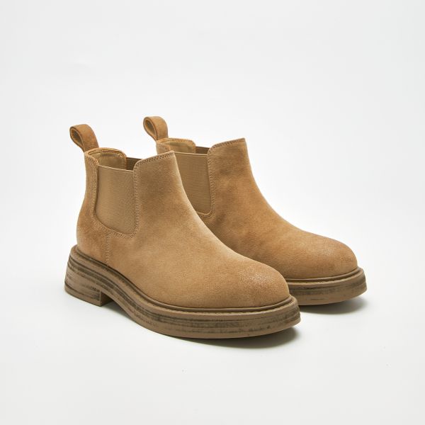 長褲完美搭-麂皮短筒切爾西靴-卡其色 小白鞋,餅乾鞋,厚底鞋,休閒鞋,鬆餅鞋,真皮鞋,送客神器,情侶鞋,球鞋,厚底球鞋,樂福鞋,瑪莉珍鞋,高跟鞋,女鞋,勃肯鞋,短靴,切爾西靴,踝靴,靴子