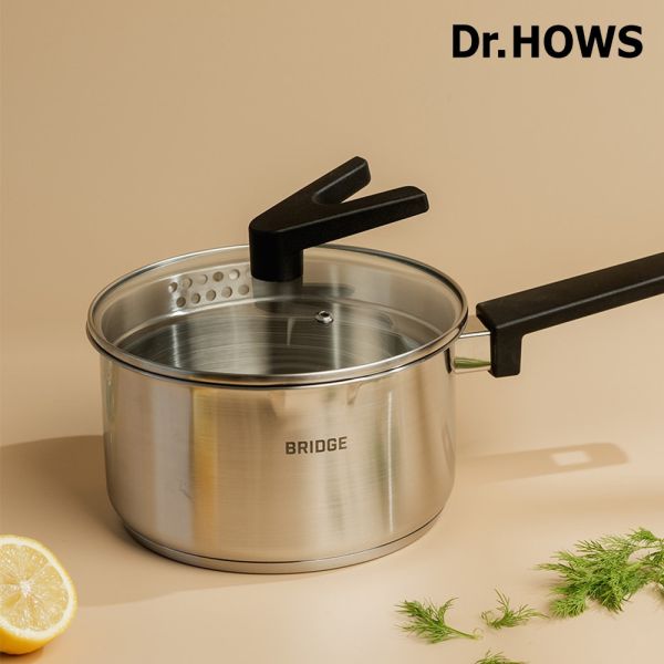 【韓國Dr.HOWS】BRIDGE 不銹鋼單柄湯鍋-銀 (18cm) DR.HOWS、304不鏽鋼材質、不鏽鋼導熱均勻、炖鍋