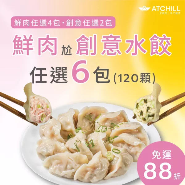 鮮肉尬創意水餃 /6包組 (免運) 手工水餃、創意水餃、高麗菜鮮肉水餃、皮蛋香菜水餃、剝庇雞肉水餃、麻辣貢菜水餃