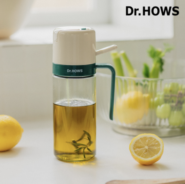 【韓國Dr.HOWS】 DAILY 2in1 自動噴霧玻璃油瓶-500ml-米色 DR.HOWS、自動油瓶、噴霧倒油雙用、自動噴霧