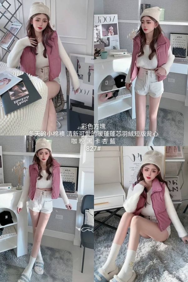 #827（新增口袋款）熱銷包色6色 軟蓬蓬小棉襖 燈芯絨質感短款背心 背心外套、燈芯絨、鋪棉