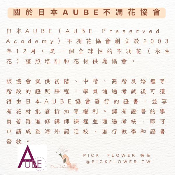 日本AUBE證照課程10月1日開班授課 日本AUBE證照課程,花藝課程,不凋花證照課,台中花藝課,證照課程,永生花禮,不凋花美學,台中花店