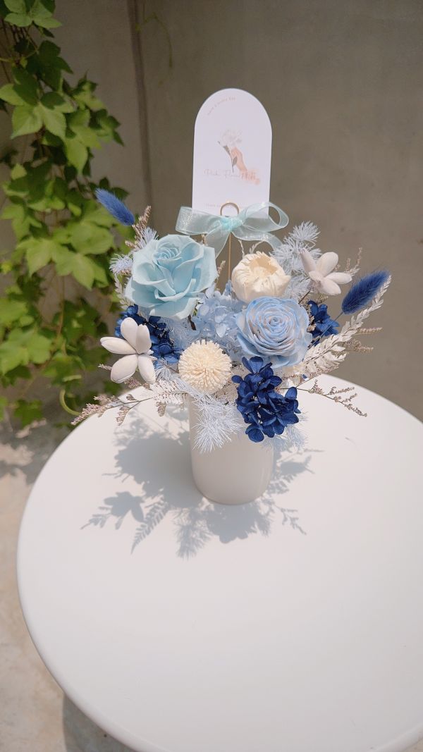 柔光直圓桌花_晨光藍 開幕桌花 開幕花禮 開幕送禮