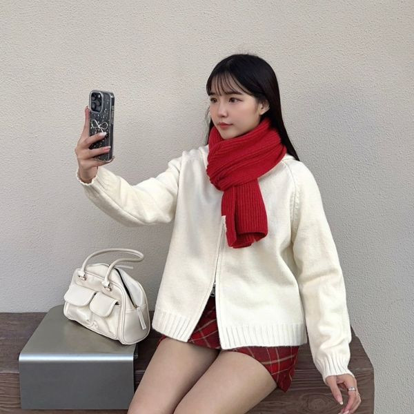 秋冬氛圍感拿捏住了 柔軟厚實針織小標圍巾 (2colors) #J06 