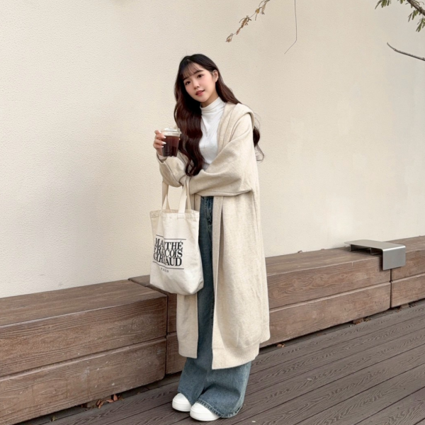 【現貨】午後布里歐 慵懶感百搭寬鬆連帽長版針織外套 (4colors) #ZH04 