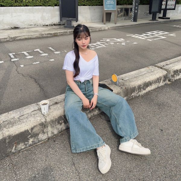Seoul Walk 復古水洗垂感牛仔寬褲 (1colors) #R03 